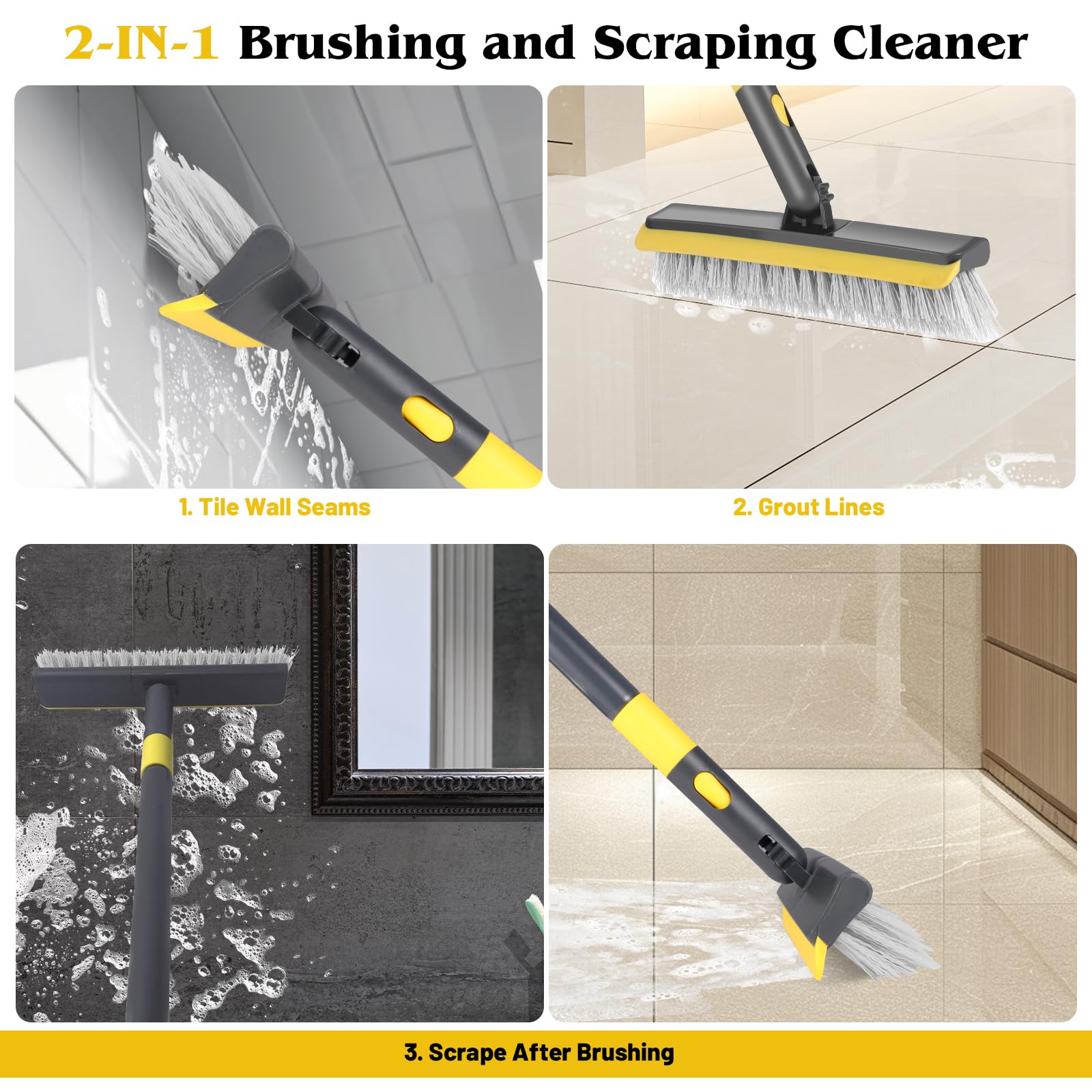 Grout Cleaner Brush Set - Heavy Duty Tile & Floor Scrub Brush for Bathroom, Kitchen, Baseboards & Corners | Gap & Crevice Cleaning Tool for Household Deep Cleaning