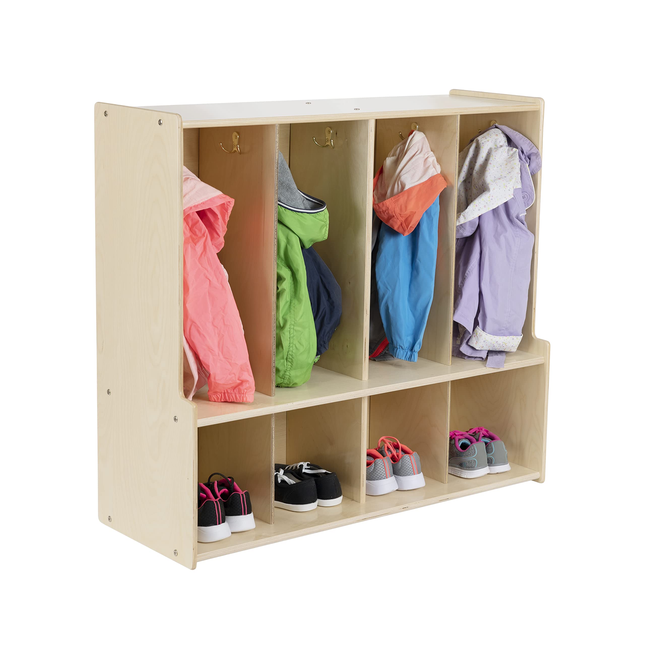 4-Section Wooden Coat Locker with Bench & Storage Cubby Organizer - Kids Backpack Storage with Hooks for Daycare, Classroom & Home Entryway - Perfect for Organizing Coats, Shoes & School Supplies