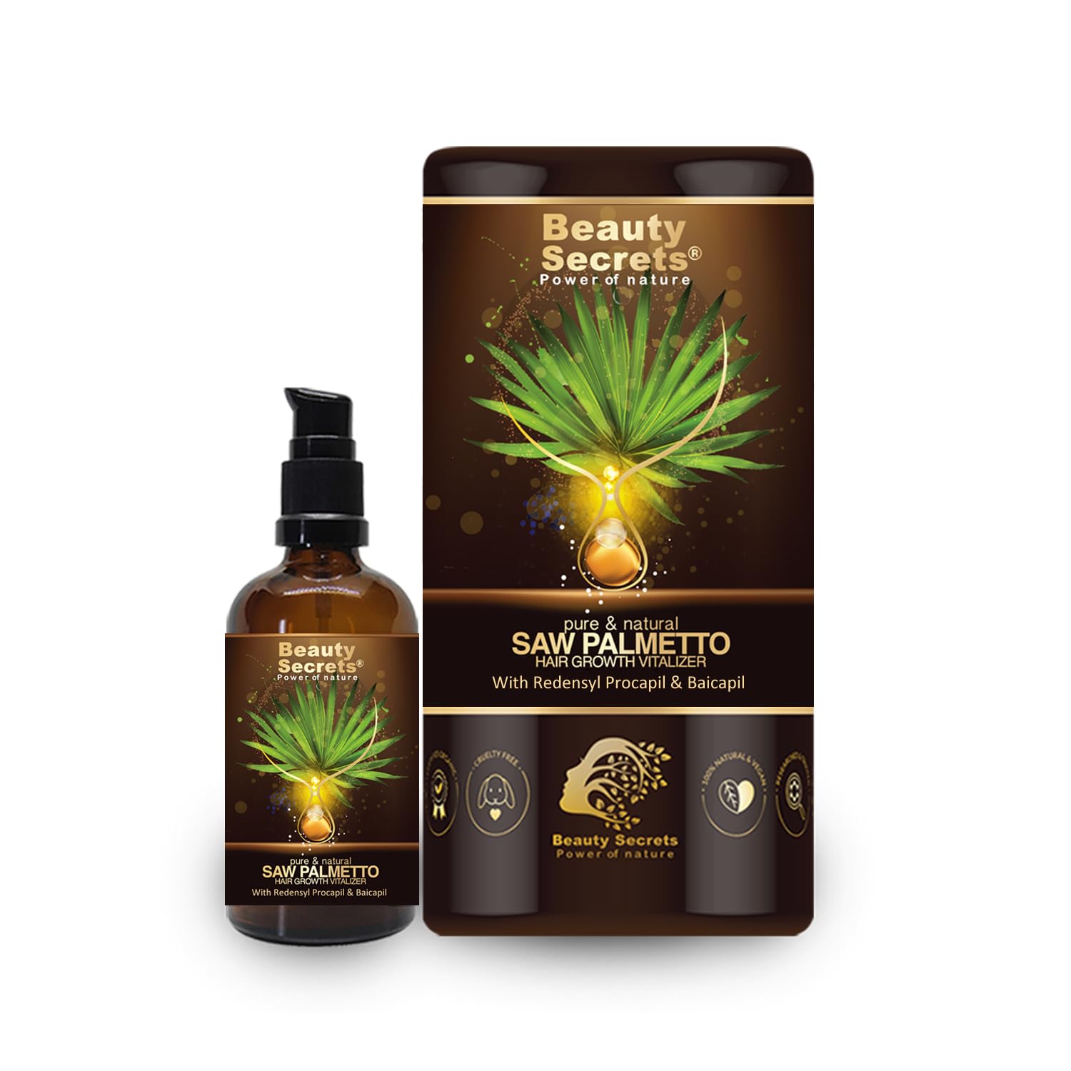 Beauty Secrets Saw Palmetto Hair Growth Serum for Women & Men - 30ml Natural Hair Loss Treatment with Redensyl, Biotin & Rosemary Oil | Stimulates Faster Growth, Reduces Hair Fall | Perfect for Thinning Hair & Scalp Care