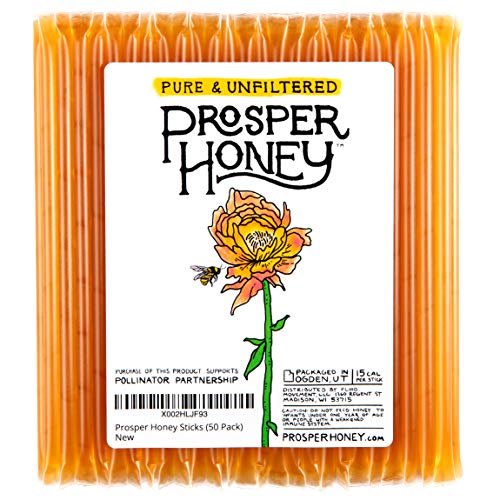 100% Pure Unfiltered American Honey Sticks - 50 Pack of Natural Honey Straws for Tea, Coffee & Healthy Snacks | Perfect for On-the-Go, Office & Travel