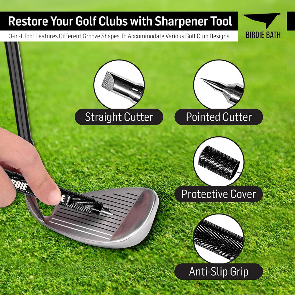 Birdie Golf: 3-in-1 Golf Club Groove Sharpener Tool - Birdie Blade for Professional Club Maintenance | Perfect for Driving Range & Home Practice