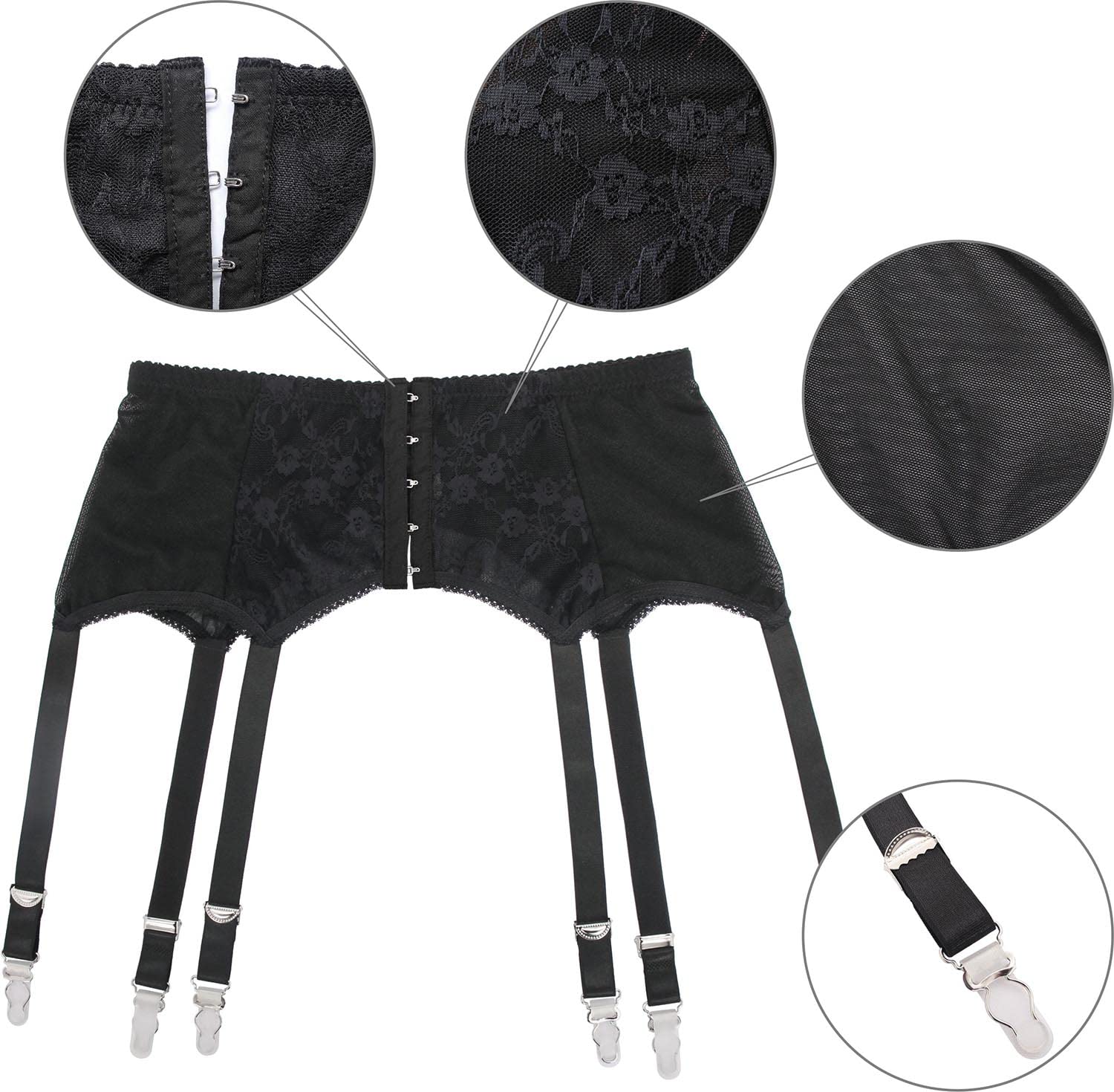 Plus Size Garter Belt for Women - High Waist Thigh High Stockings with 6 Metal Clips Suspender & Thong Set | Bridal Lingerie, Boudoir Photo Shoot, Valentine's Day Gift