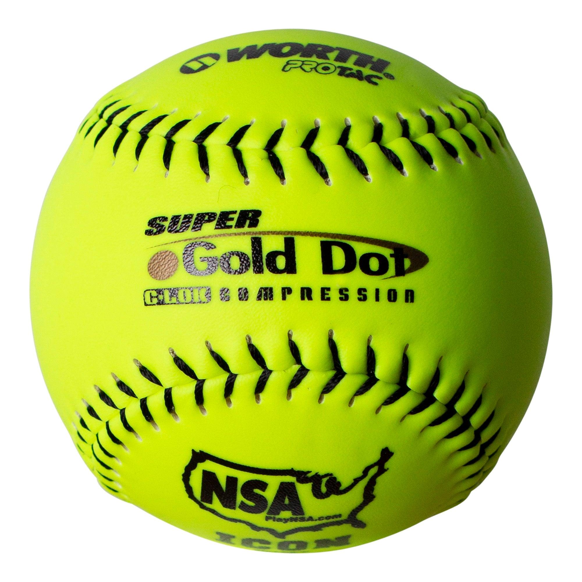 Worth Super Gold Dot Extreme 44/400 NSA 12 Slowpitch Softballs - Official Game Balls for Competitive Play | Perfect for Tournaments, Practice & Recreational Softball Games