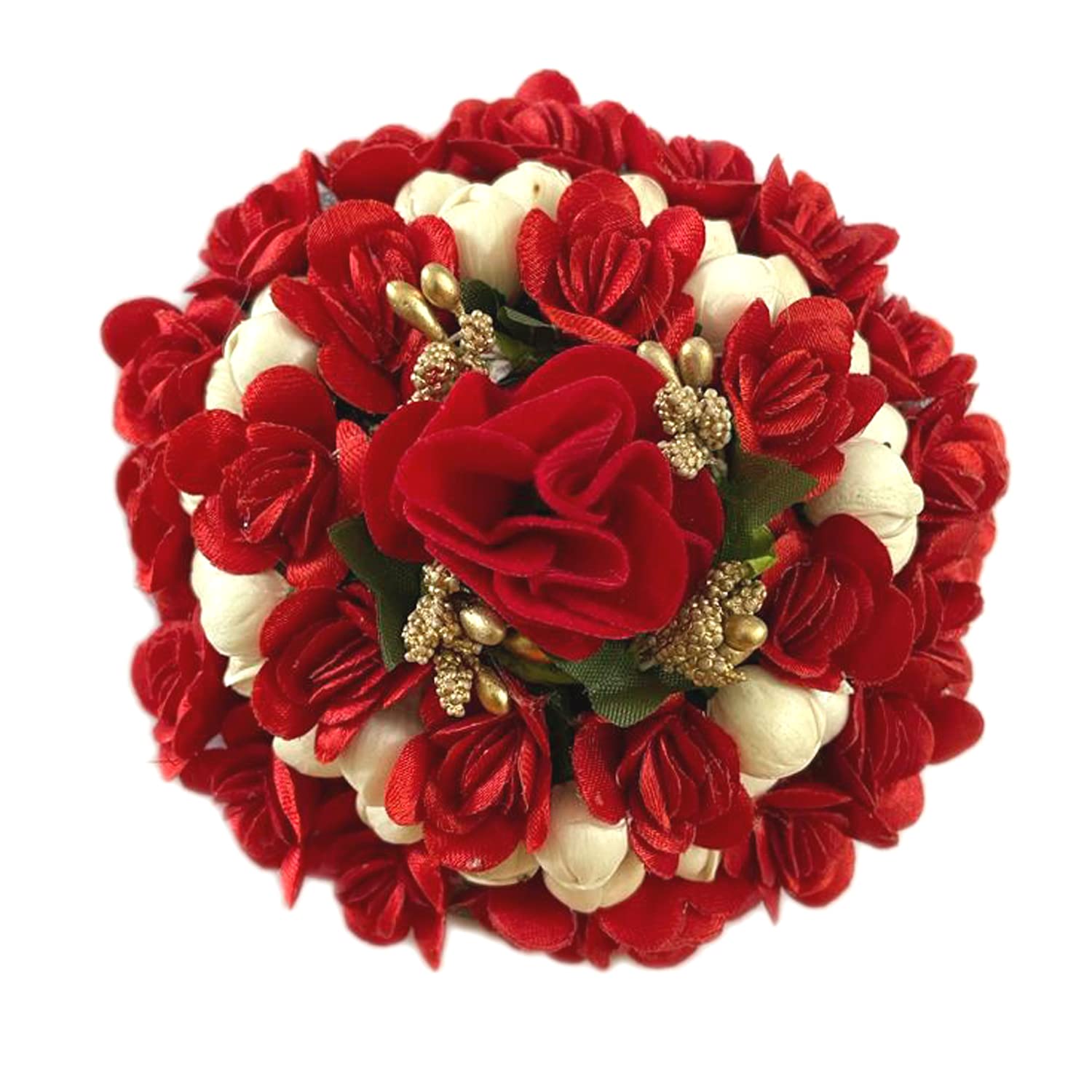 GuruEmbelish Red Artificial Flower Bridal Juda Bun Hair Accessories Gajra - Perfect for Weddings, Indian Bridal Hairstyles & Festive Occasions