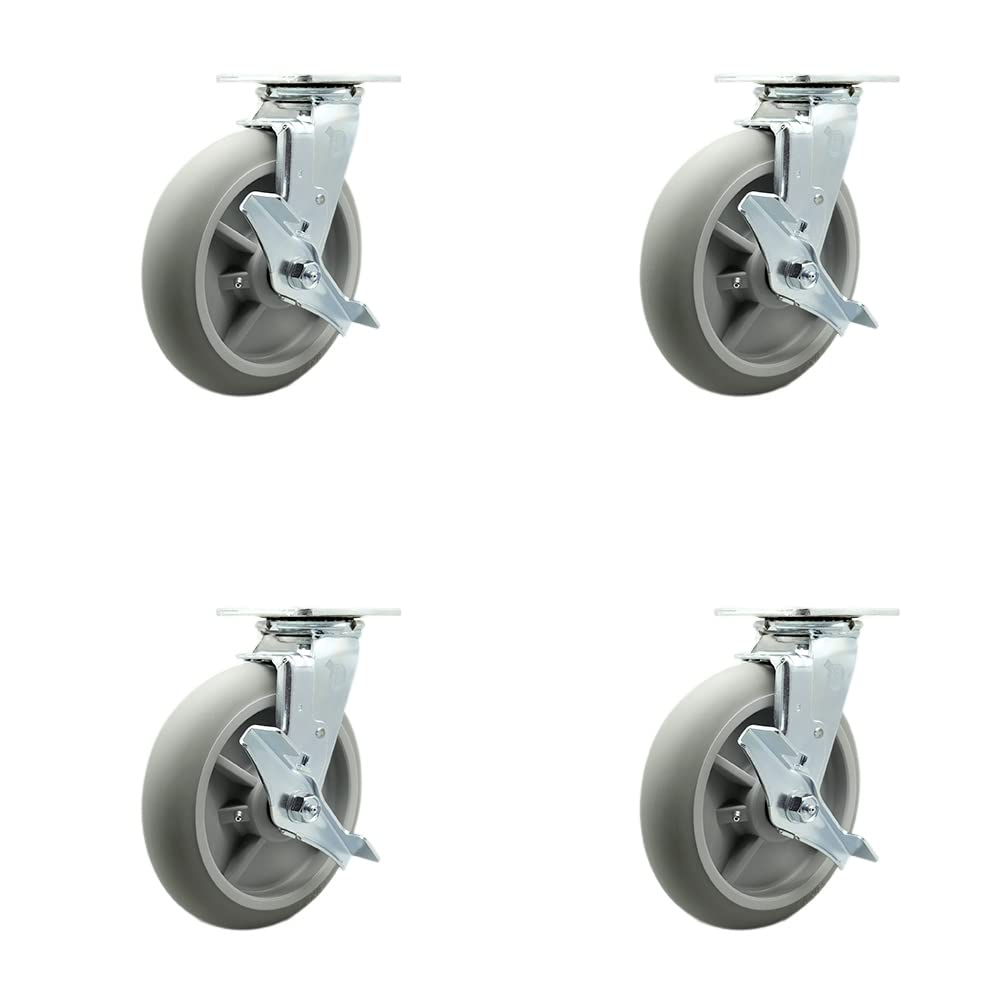 Lavex Lodging Housekeeping Cart Replacement Caster Set - 4 Swivel Casters with Brakes & Bolt-On Locks - Heavy Duty Service Casters for Hotel Housekeeping Carts & Industrial Cleaning Equipment