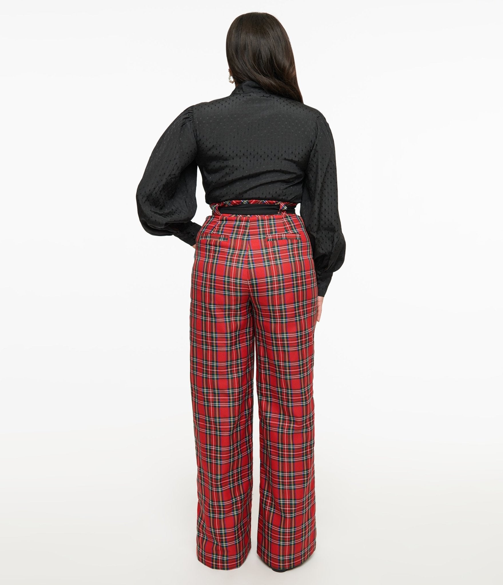 Vintage 1950s Red Plaid Wide Leg Pants - Retro High Waist Trousers for Women | Perfect for 50s Themed Parties, Cosplay & Vintage Fashion Outfits