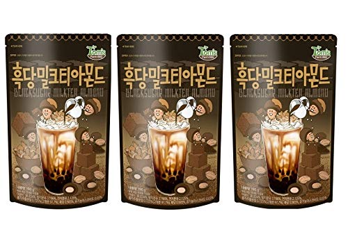 Gilim Tom's Farm Black Sugar Milk Tea Almonds (190g/6.7oz) - Korean Sweet Nut Snack - Pack of 3 | Perfect for Tea Time, Office Snacks & Gift Giving