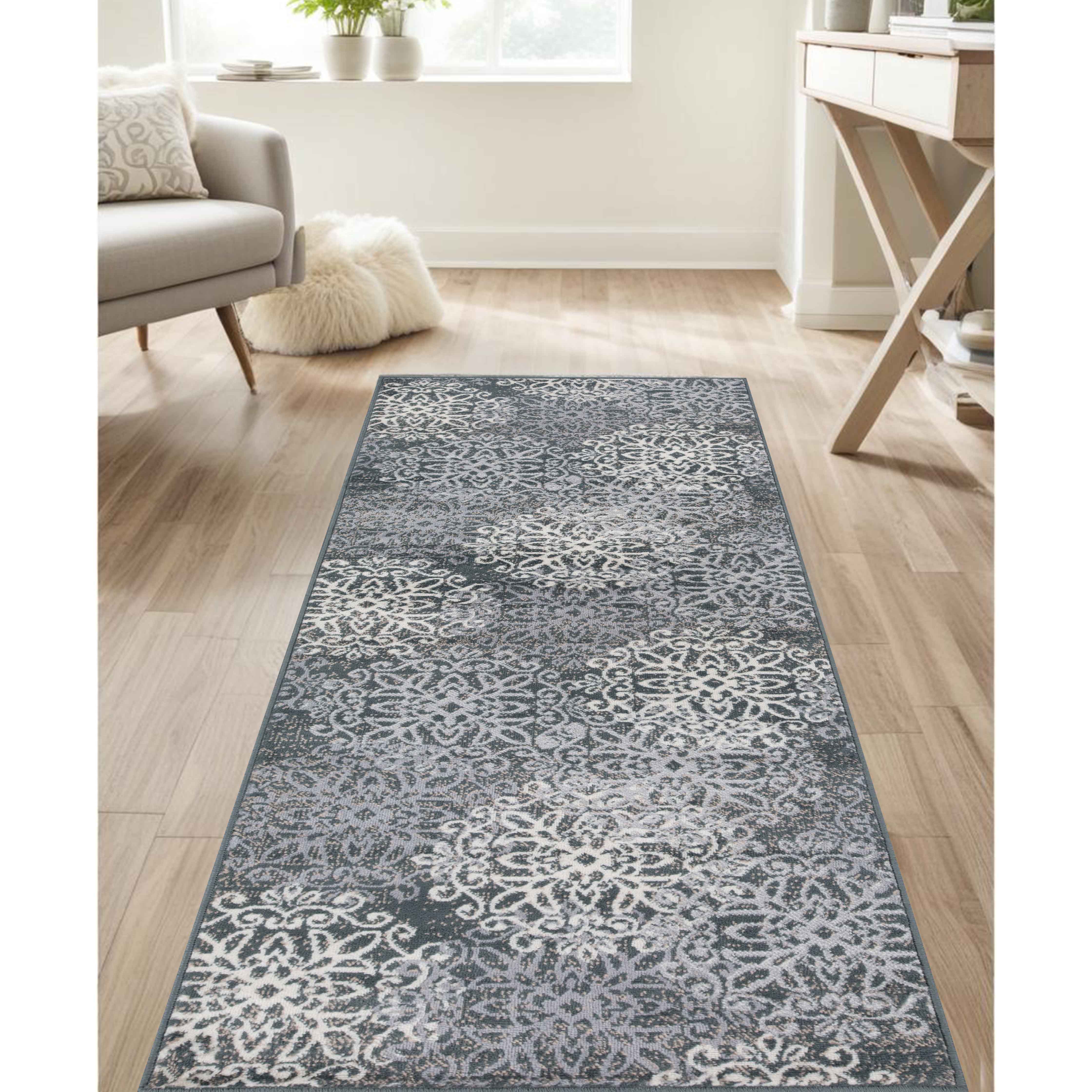Leigh Traditional Floral Scroll Indoor Area Rugs & Runner Rugs - Non-Slip Soft Living Room Bedroom Decor Carpet