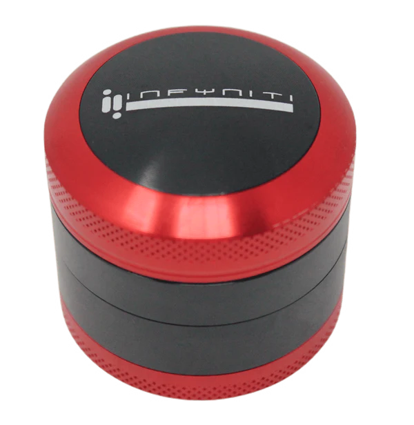 Infyniti Convex 50mm 4-Piece Herb Grinder - Red | Premium Metal Spice Crusher for Herbs, Spices & Tobacco | Perfect for Home, Travel & Outdoor Use