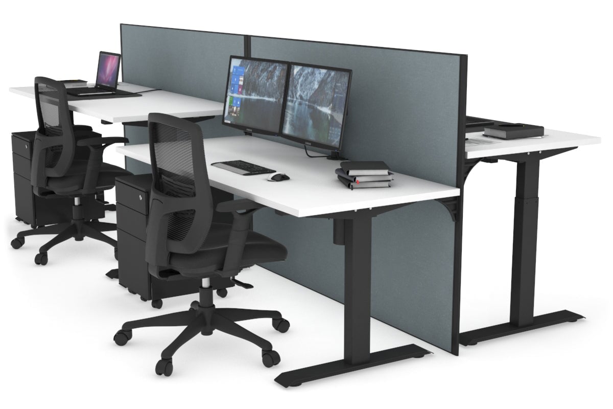 Just Right Height Adjustable 4-Person Workbench [1400L x 700W] - Heavy Duty Industrial Workstation for Factory, Warehouse & Workshop Use