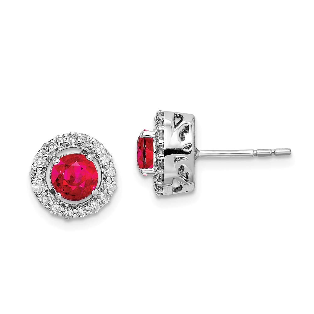 Sterling Silver Rhodium Plated Diamond & Glass Filled Ruby Circle Post Earrings for Women | Elegant Dangle Earrings for Party, Wedding & Everyday Wear