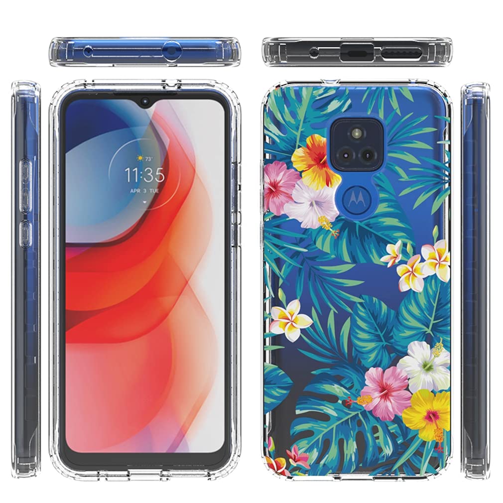 Clear Shockproof Hybrid Case for Motorola Moto G Play 2021 - Full Body Protection Crystal Clear Phone Cover with Flowers & Leaves Design | Perfect for Everyday Use, Outdoor Activities & Travel Protection