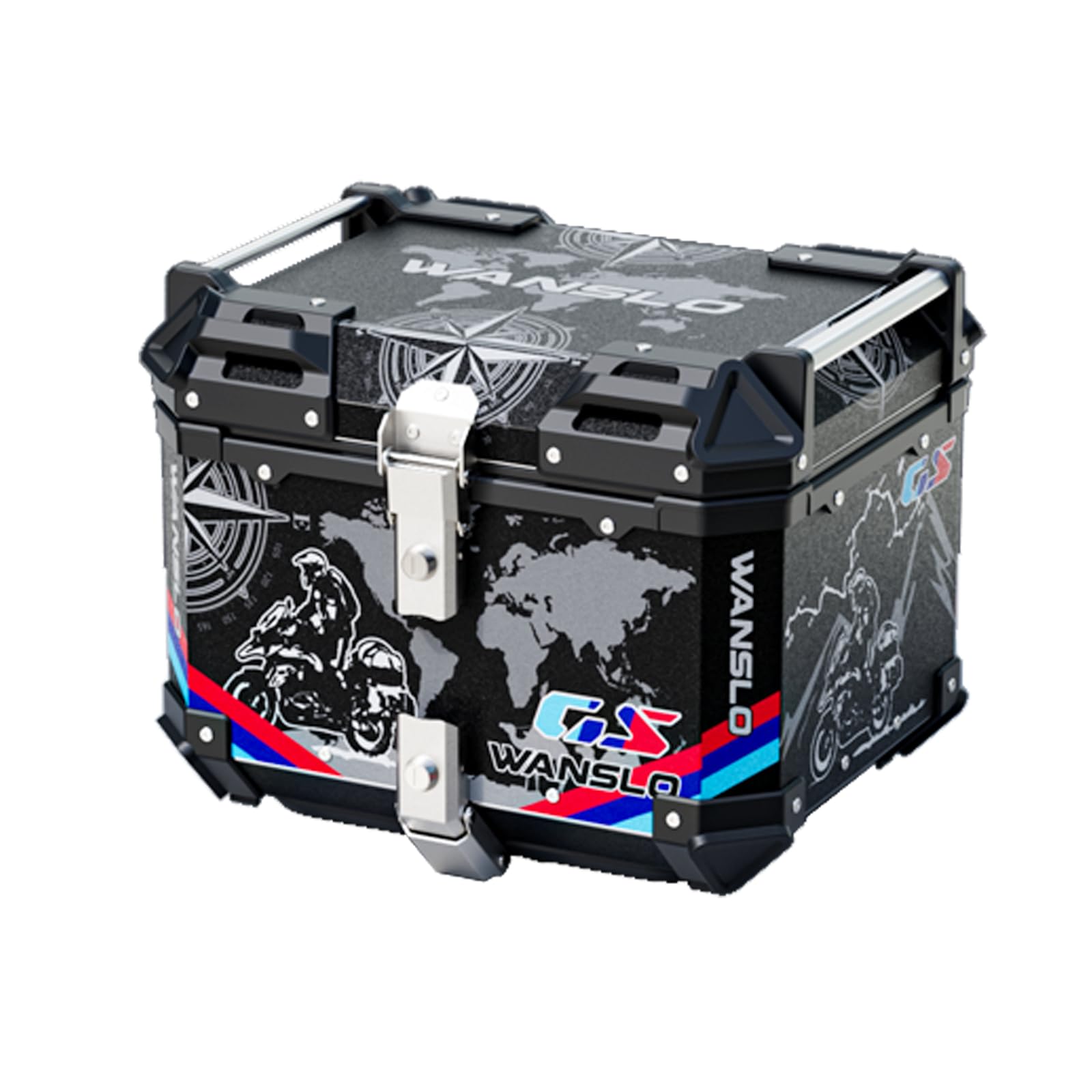 45L 55L Waterproof Aluminum Motorcycle Top Case - Graffiti Style Luggage Trunk with Security Lock for Helmets & Storage (Black) | Perfect for Touring, Commuting & Long-Distance Riding