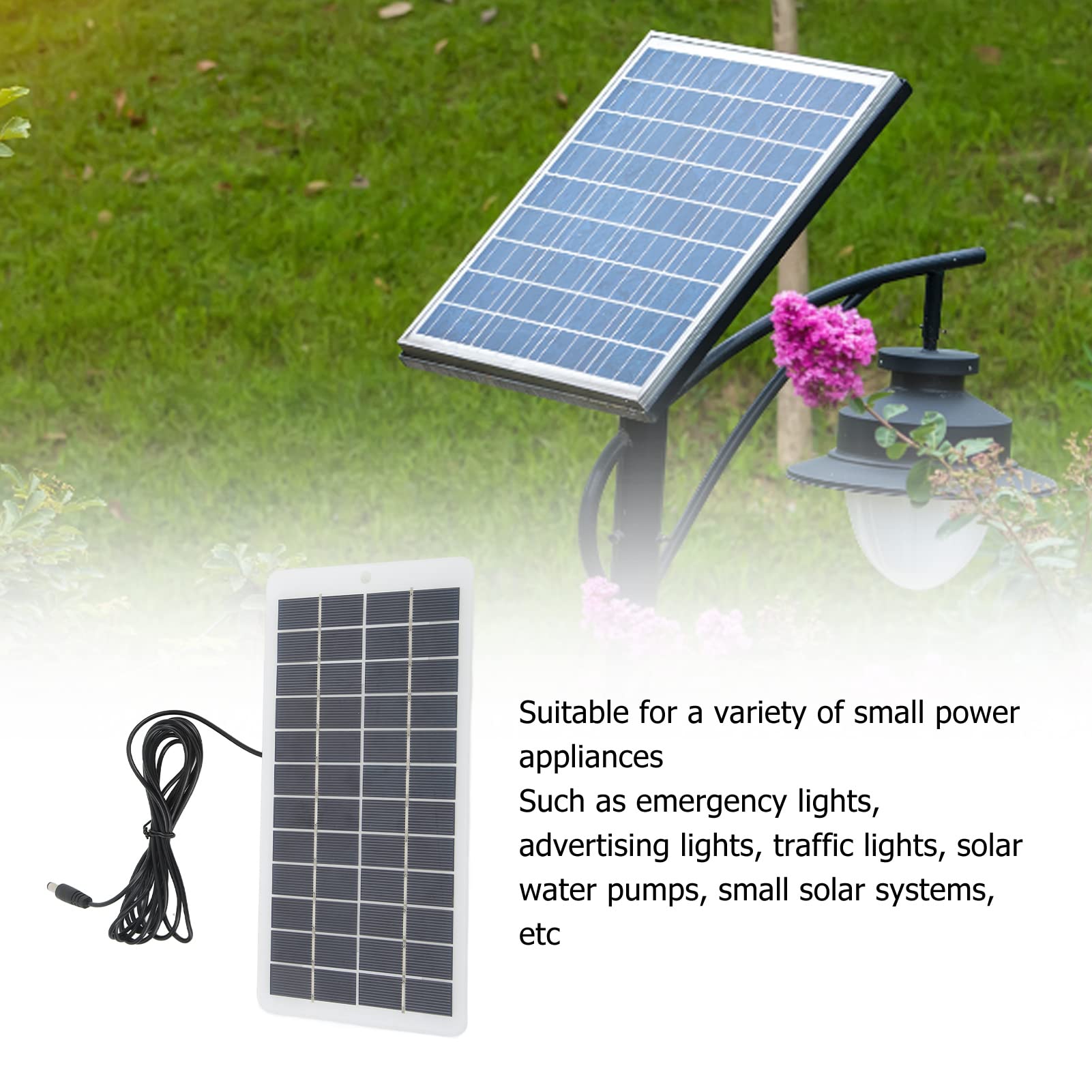 5W 12V Portable Solar Panel - High Efficiency Polycrystalline Solar Charger with DC Output for Emergency Lights, Camping, RV, Boats & Off-Grid Power Systems | Waterproof & Durable Solar Module for Outdoor Use