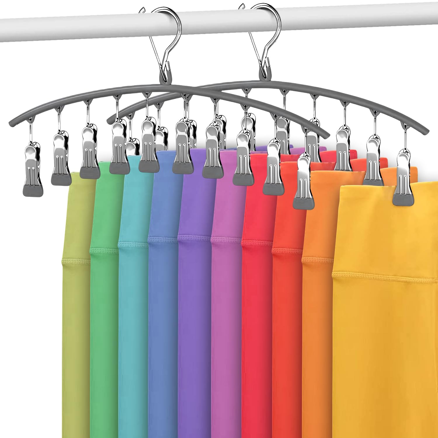 2 Pack Steel Core Hangers with Clips - Space Saving Closet Organizer for Leggings, Pants & Jeans (Holds 20 Items) - Perfect for Bedroom, Closet & Small Space Storage Organization