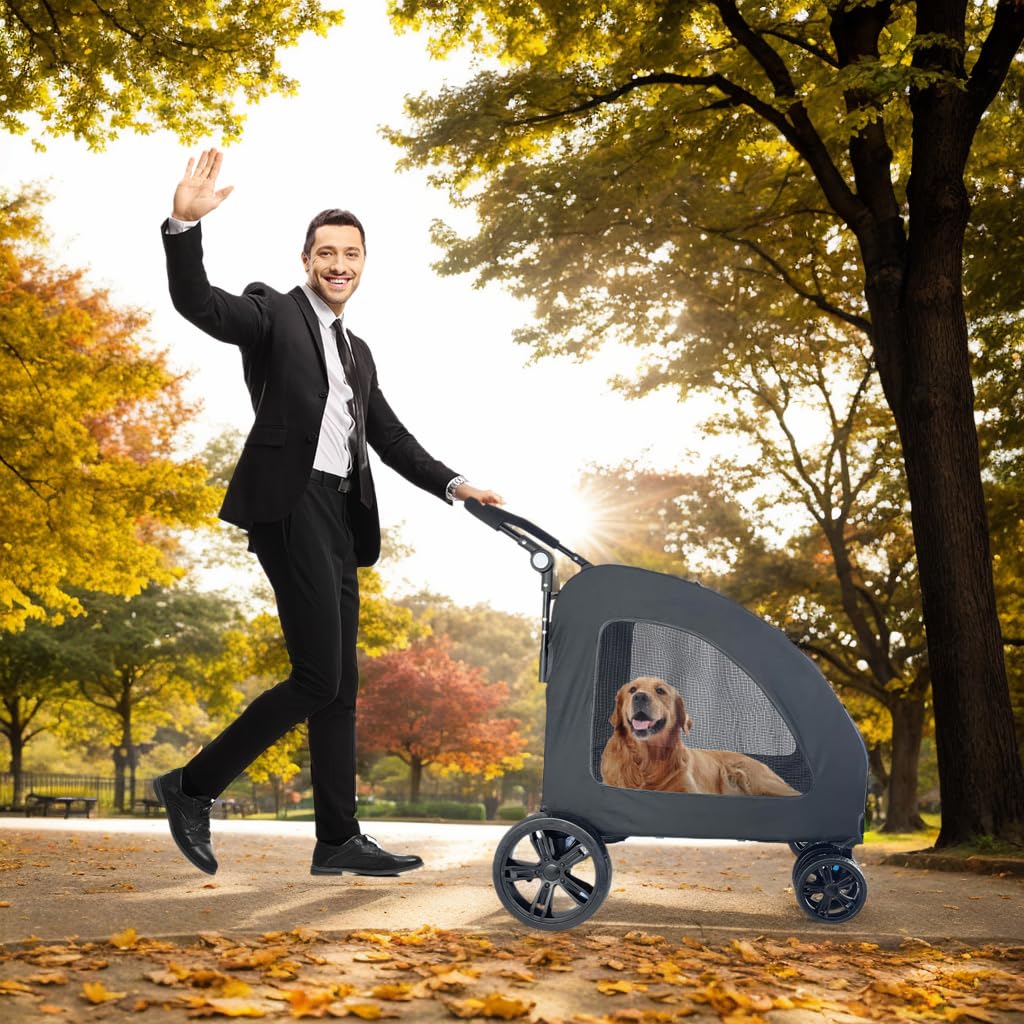 Foldable Pet Jogger Stroller for Large Dogs up to 110 lbs - Heavy Duty Universal Wheel Dog Stroller for Single or Multiple Medium & Large Breed Dogs (Black) | Perfect for Jogging, Walking, Shopping & Outdoor Adventures with Your Pet