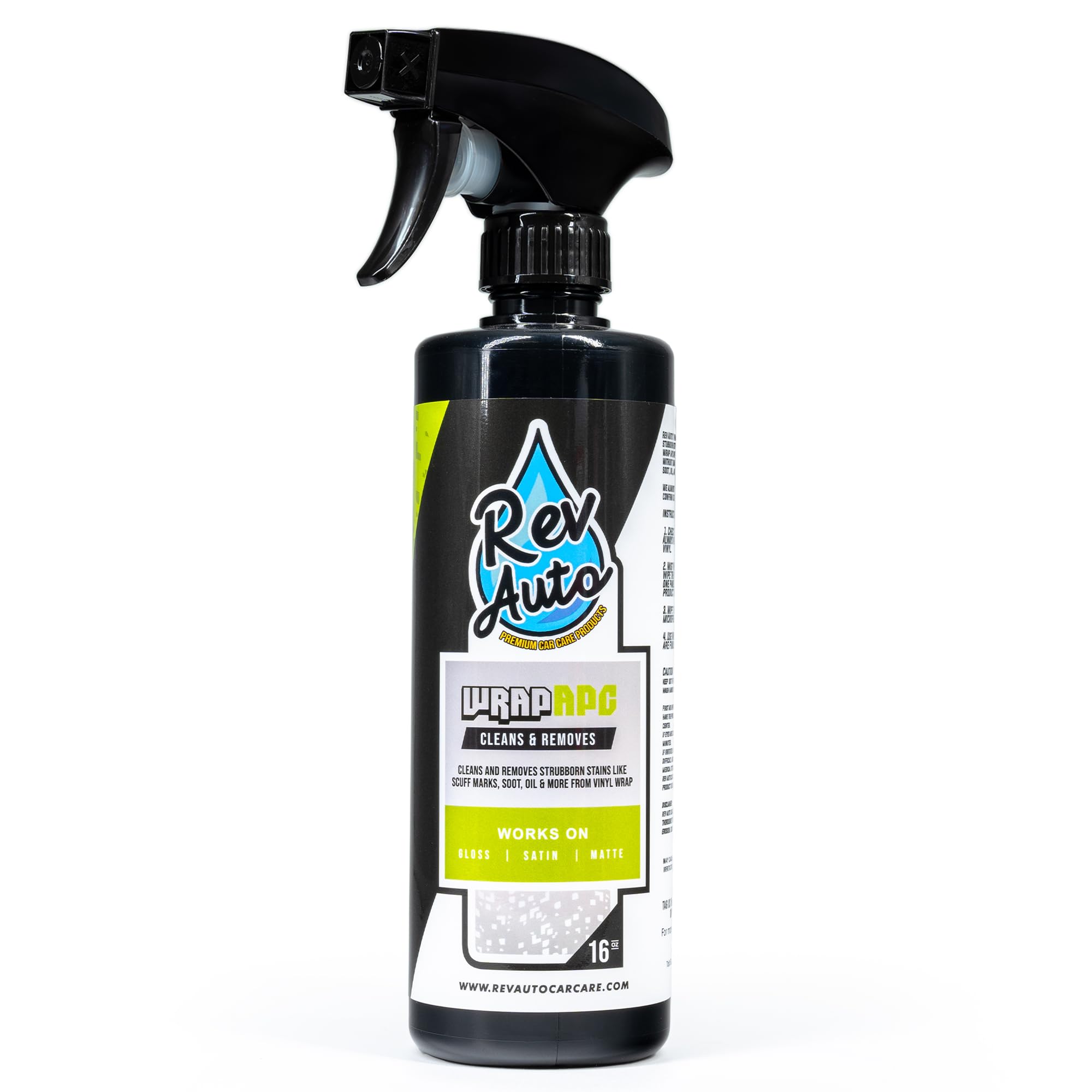 Rev Auto Wrap APC - Car Wrap Stain Remover for Scuff Marks, Soot, Oil & Stains | Safe for All Vinyl Wraps | 16 Fl Oz | Perfect for Detailing, Auto Shops & DIY Car Care