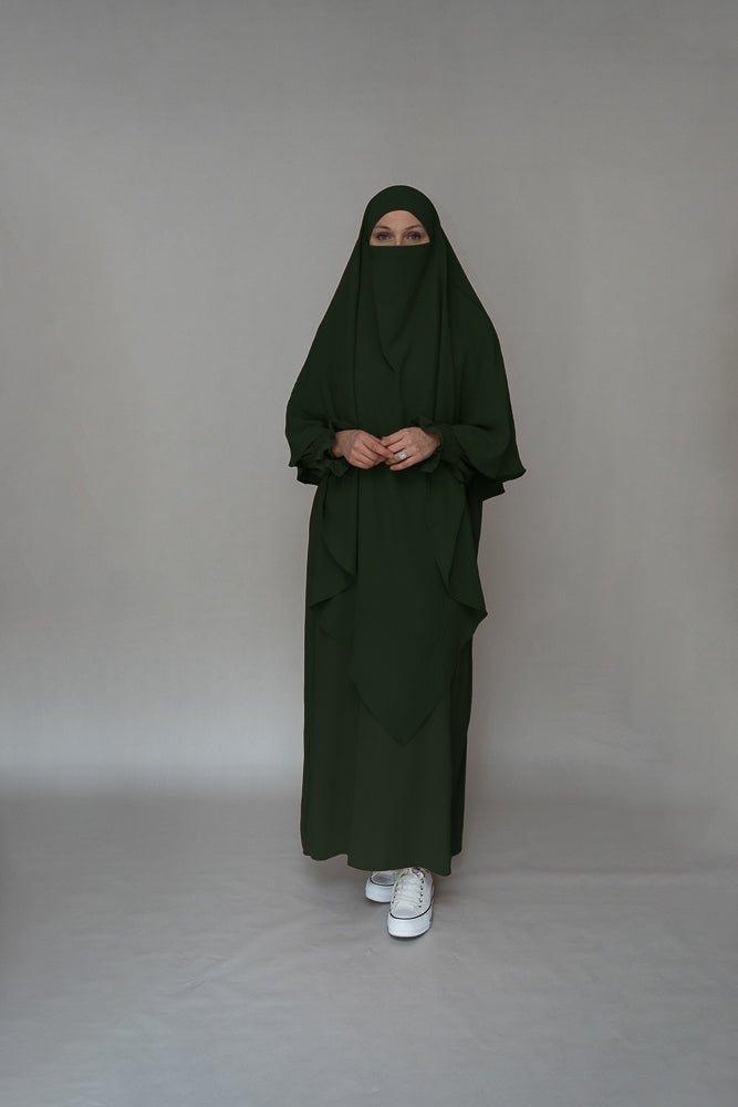 Army Green Umrah Abaya Dress - Wrinkle-Free Prayer Gown for Women | Perfect for Hajj, Islamic Worship & Modest Fashion