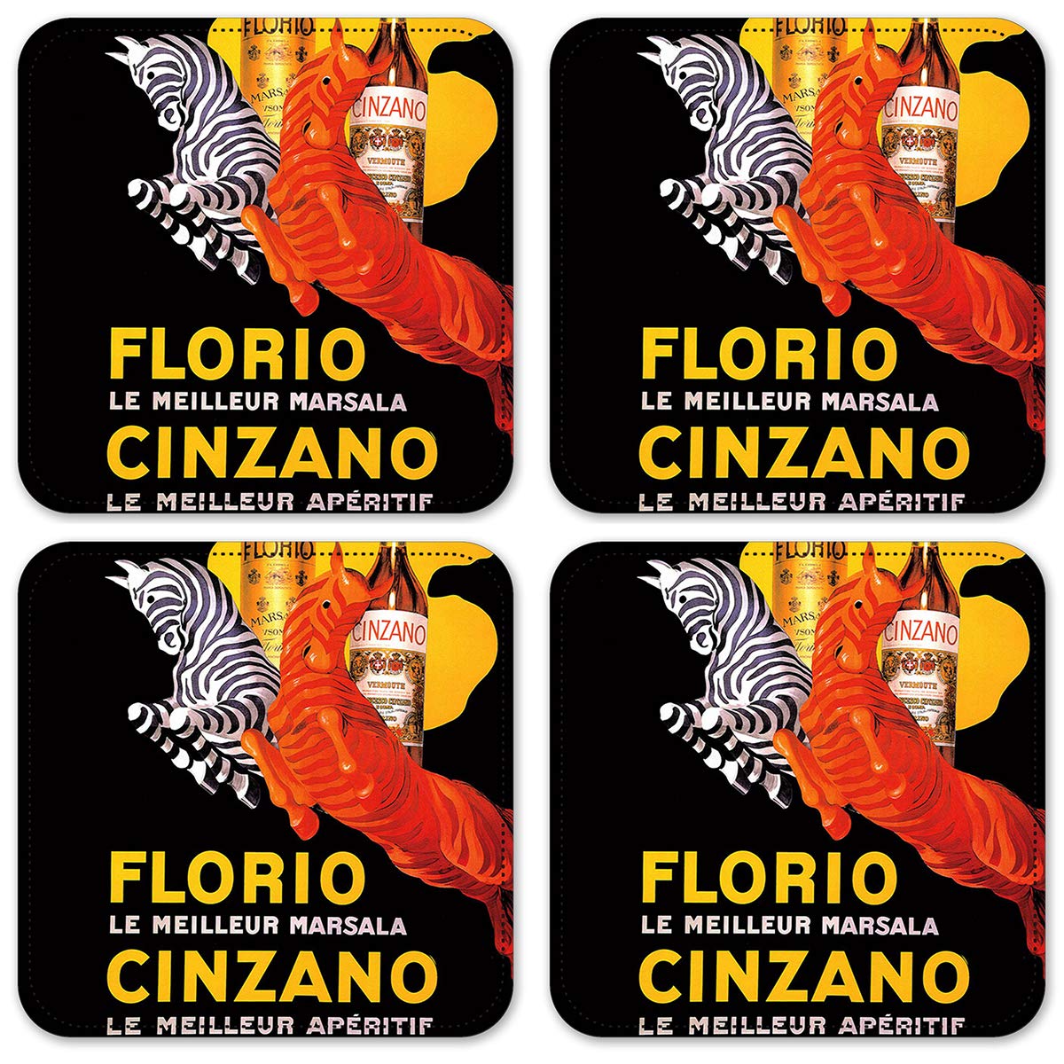Premium Vinyl Drink Coasters Set of 4 - Cinzano Brand Bar & Pub Style - Perfect for Home Bars, Restaurants, and Party Decor