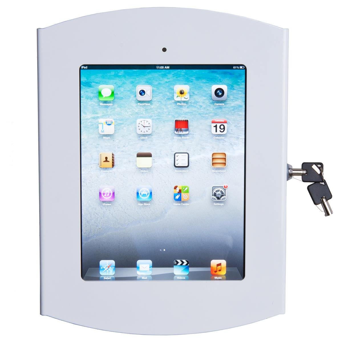 Secure iPad Wall Mount with Locking Enclosure - Compatible with iPad 2-4 & Air - Hidden Home Button Design - White Steel Finish - Perfect for Retail, Restaurants & Office Displays