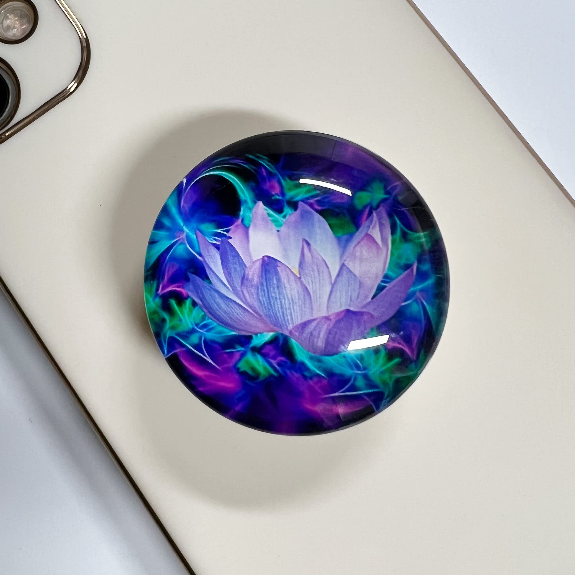 WUYULB Clear Glitter Purple Lotus Phone Grip Stand - Expandable Collapsible Holder for iPhone, Samsung & Smartphones | Perfect for Watching Videos, Taking Selfies & Secure Grip