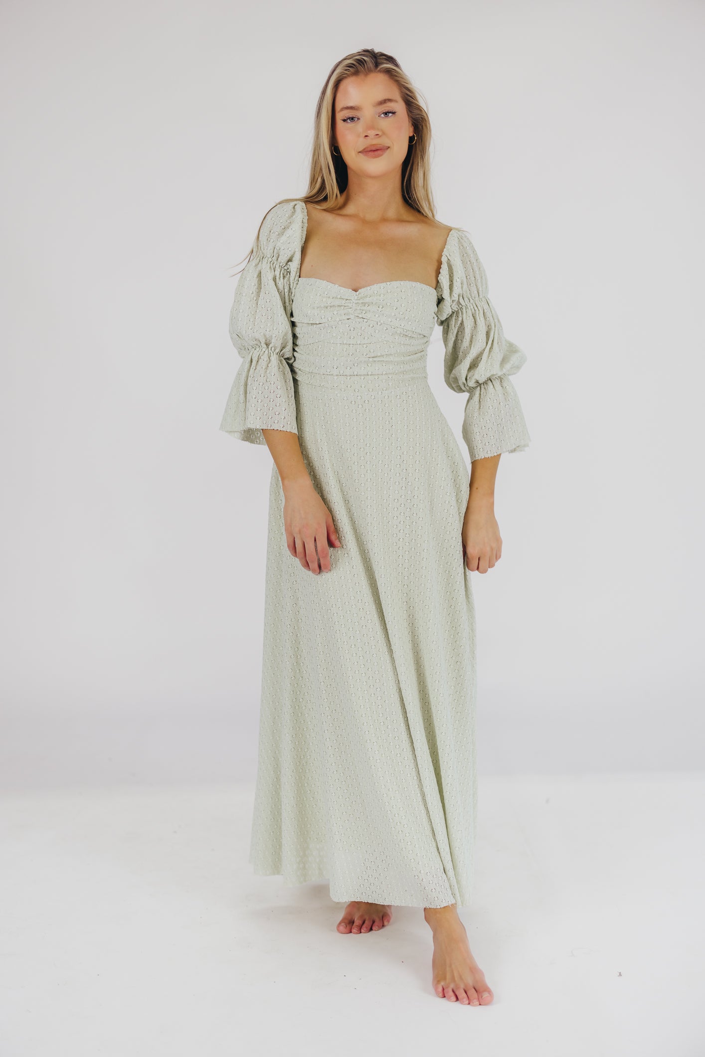 Corrine Tiered Sleeve Maxi Dress with Pockets - Bump Friendly Maternity Dress, Inclusive Sizing (S-3XL) in Refreshing Mint Green | Perfect for Baby Showers, Beach Vacations & Summer Weddings