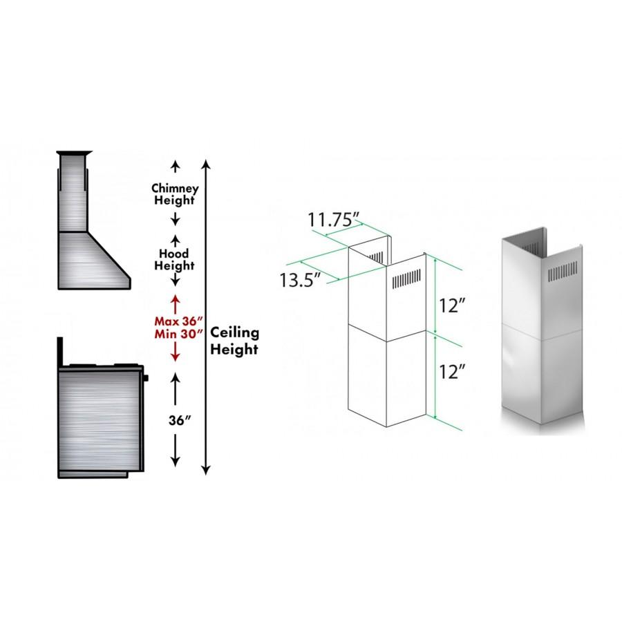 ZLINE 2-Piece 12-Inch Short Chimney Kit for 8-Foot Ceilings - Compatible with SK 9667/9697 Range Hoods - Perfect for Low Ceiling Kitchen Installations