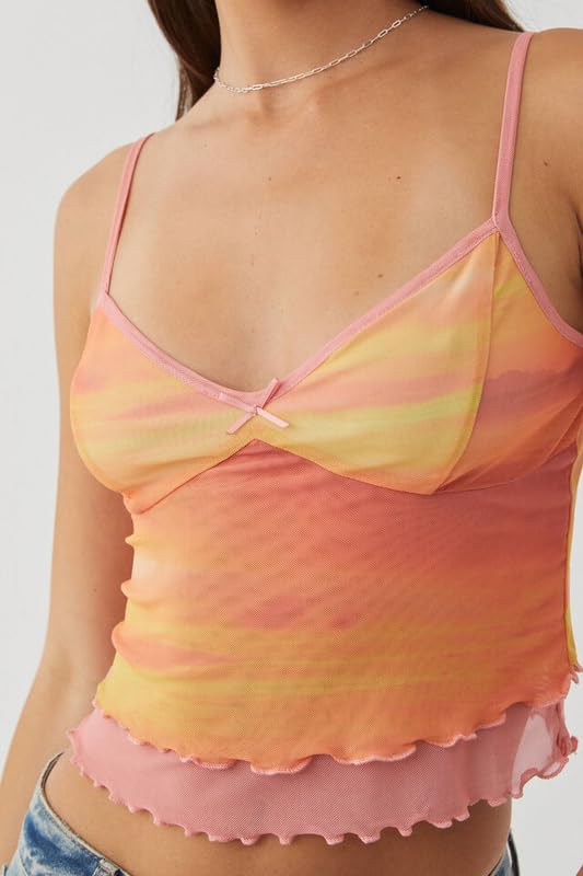 Argeousgor Women's Y2K Fashion Mesh Tank Top - Spaghetti Strap Sleeveless Square Neck Cami Top | Sexy Crop Top for Clubbing, Beach & Summer Outfits