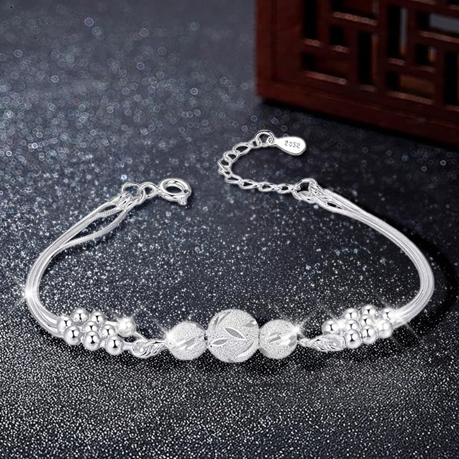2024 Newest 925 Sterling Silver Bracelet for Women - Elegant Black Adjustable Bangle, Perfect for Gifts, Parties & Everyday Wear