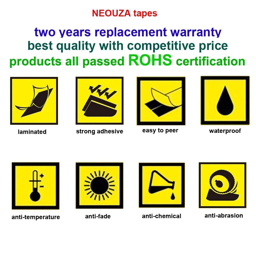 NEOUZA 5PK Brother P-Touch Compatible Label Tapes - 9mm x 8m Laminated Cartridge (White/Black, Gold/Black, Black/Silver, Blue/White, Red/White) | For Office Organization, Home Labeling & Craft Projects