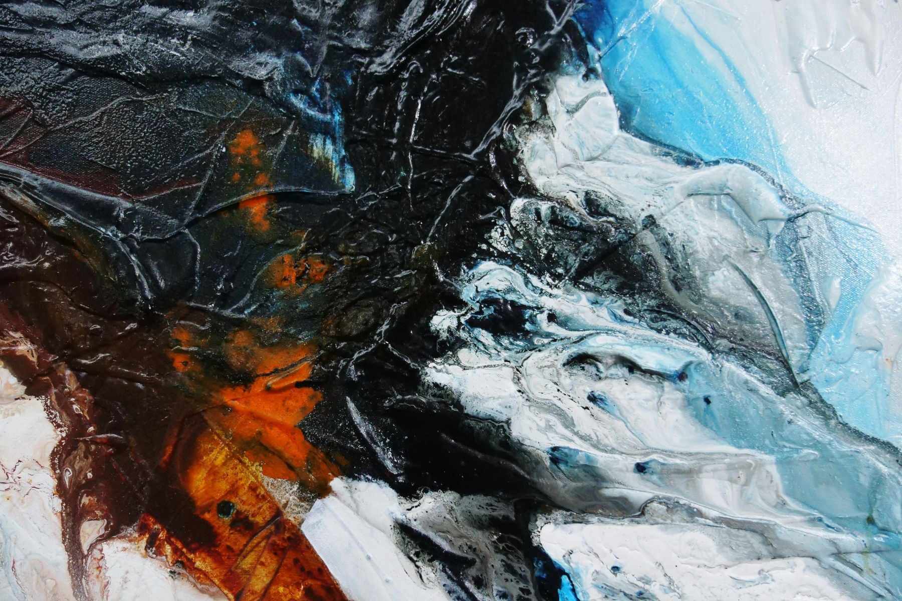 Obsidian Oxide 240cm x 100cm Blue Black Textured Abstract Wall Art Painting - Modern Home Decor for Living Room, Bedroom & Office