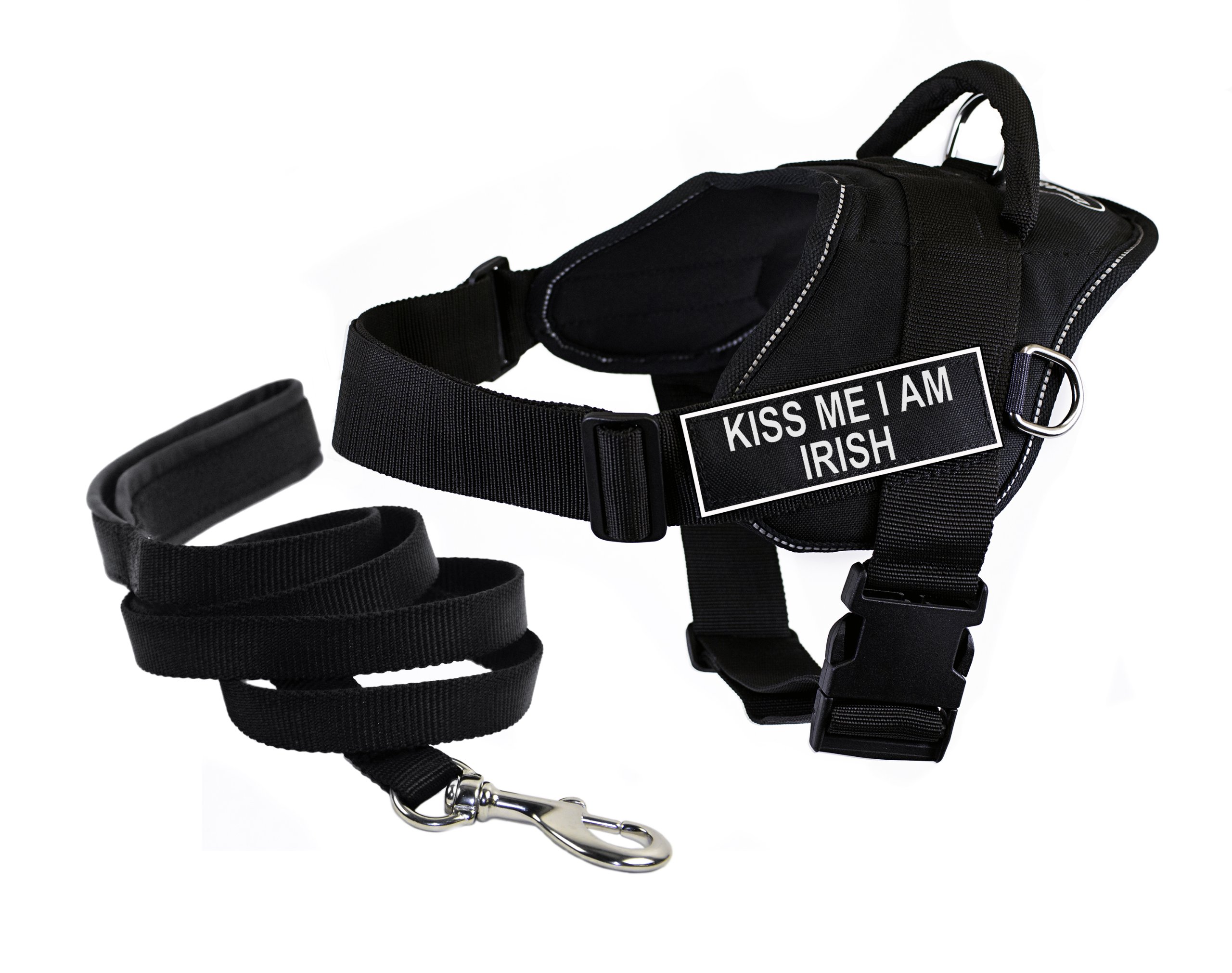 Dean & Tyler DT Fun 'KISS ME I AM IRISH' Reflective Dog Harness with 6ft Padded Leash - Medium Size for St. Patrick's Day & Irish-Themed Pet Outfits