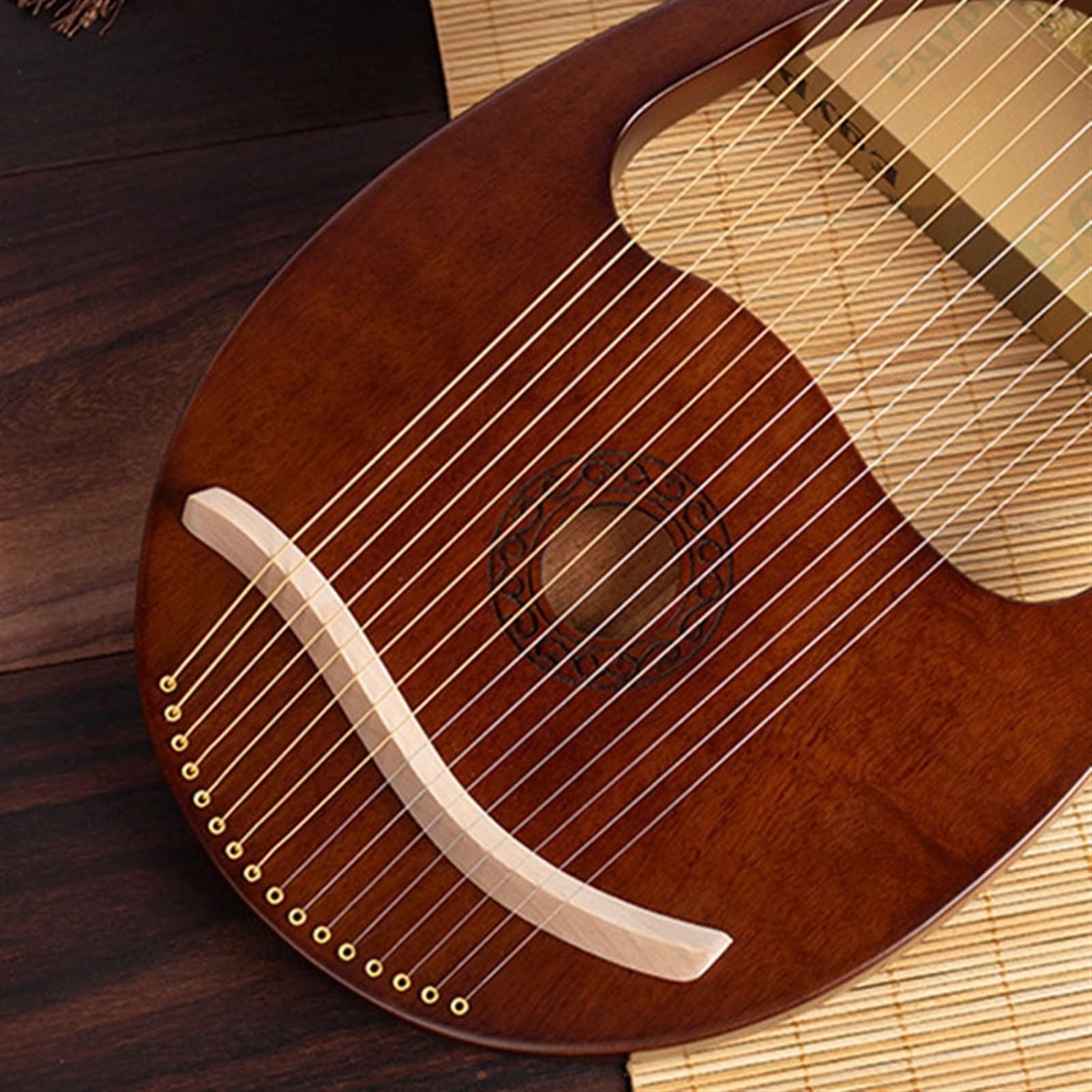 16 String Mahogany Lyre Harp - Professional Wooden String Instrument with Tuning Wrench & Extra Strings | Perfect for Beginners, Music Therapy, Medieval Performances & Home Decor