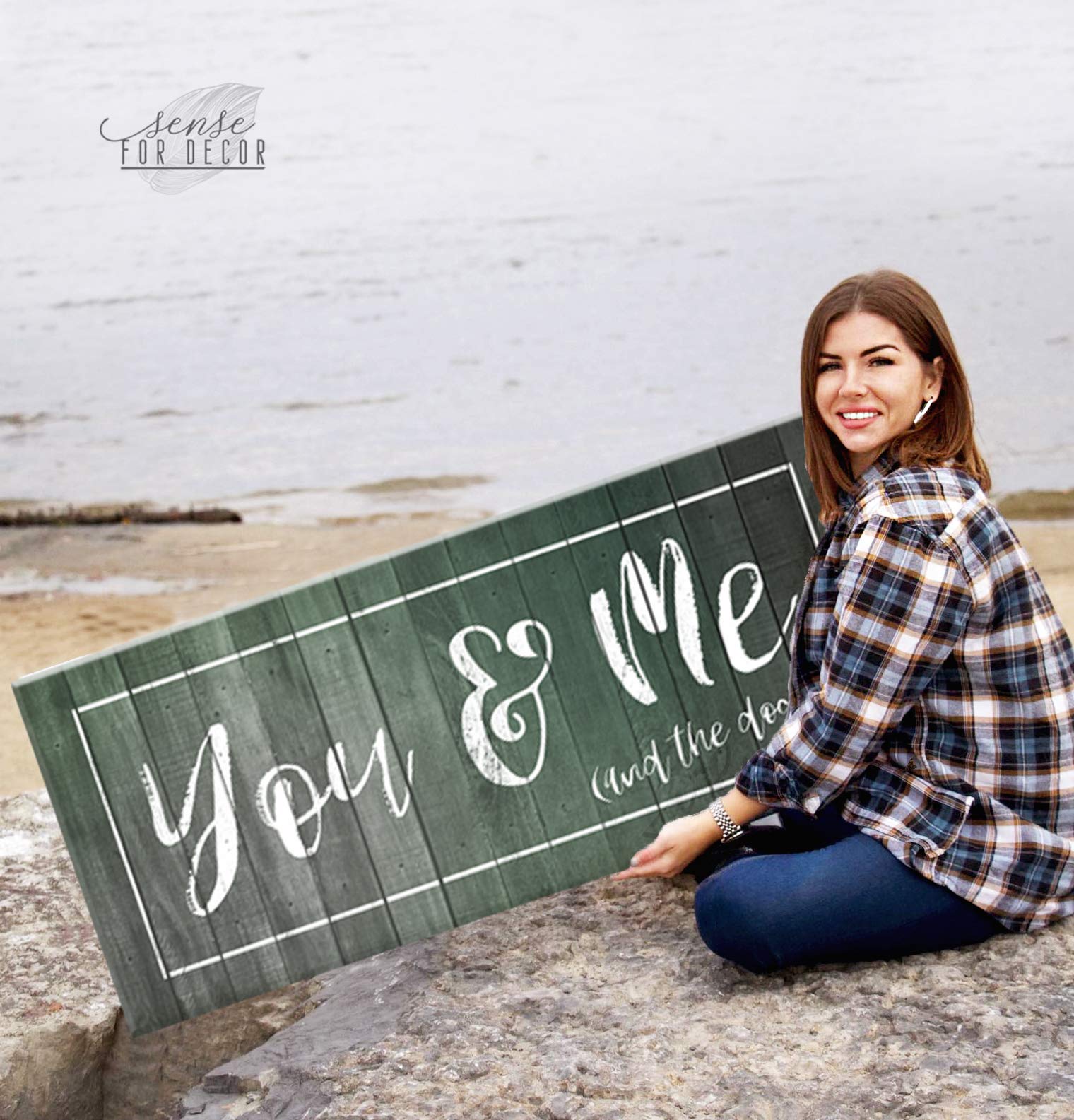 Dog Signs For Home Decor - Couples Bedroom Wall Art (Green, 60x27) - Perfect Above Bed Decor