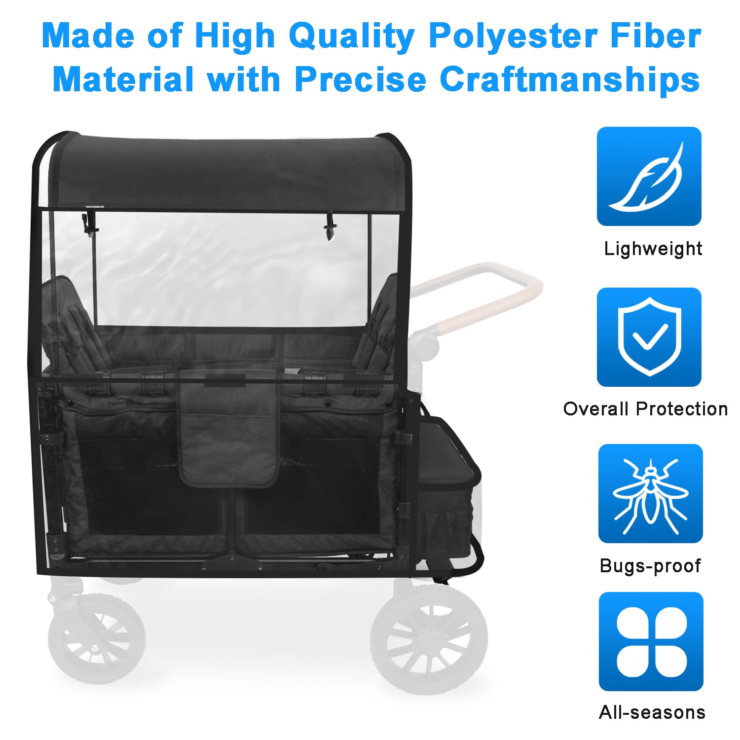 Premium Transparent Stroller Rain Cover for WONDERFOLD Wagon W4 – Weatherproof PEVA Material with Ventilation Mesh, Magic Sticker & Hangable Loop – Perfect for Outdoor Walks, Park Visits, and Rainy Day Adventures