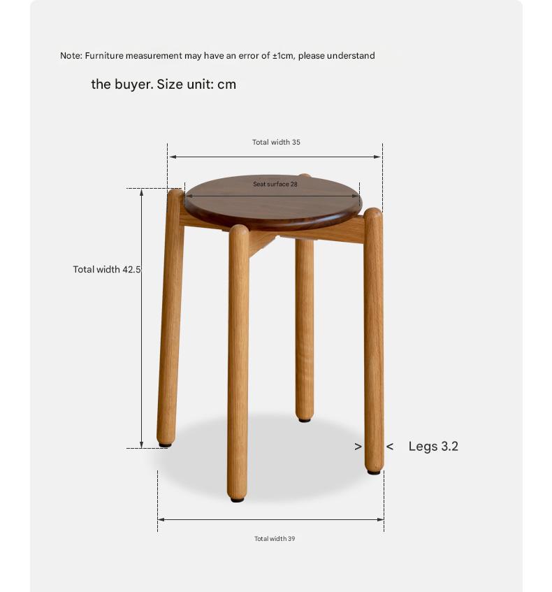 Premium Solid Wood Stackable Stool - Oak, Rubber, Ash, Cherry - Perfect for Home, Office, Kitchen & Outdoor Use