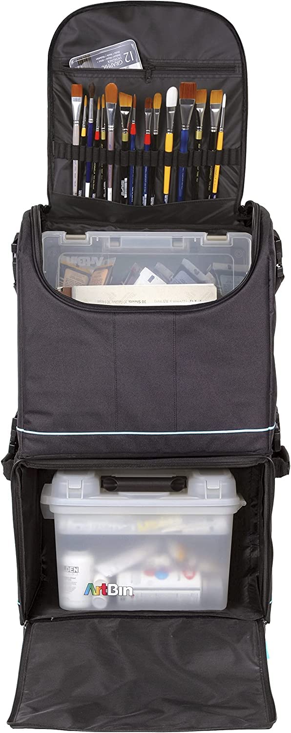 ArtBin 6922SP Rolling Portable Art & Craft Storage Organizer Bag with Wheels - Black/Aqua | Sewing Machine Carrier, Craft Supplies Organizer for Artists & DIY Projects