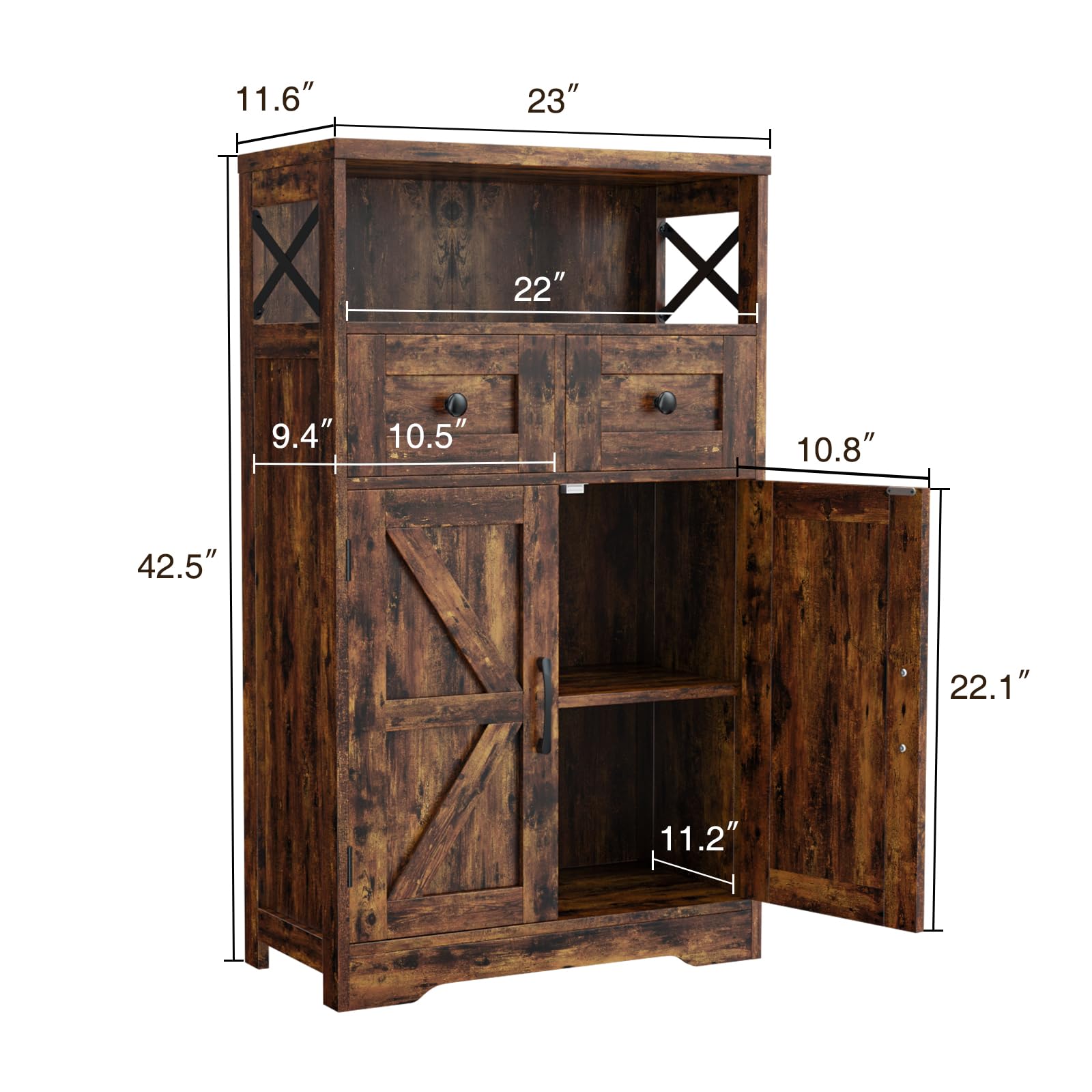 Rustic Brown Farmhouse Storage Cabinet with Drawers & Shelves - Kitchen Pantry Organizer, Dining Room Hutch, Living Room & Home Office Storage Solution - Perfect for Organizing Dishes, Linens & Home Essentials
