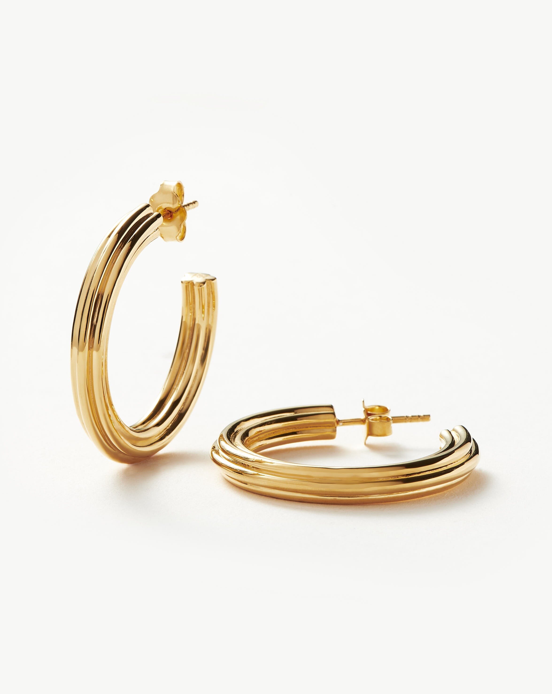 18k Gold Plated Ridge Large Hoop Earrings for Women - Elegant Statement Jewelry for Parties, Weddings & Everyday Wear