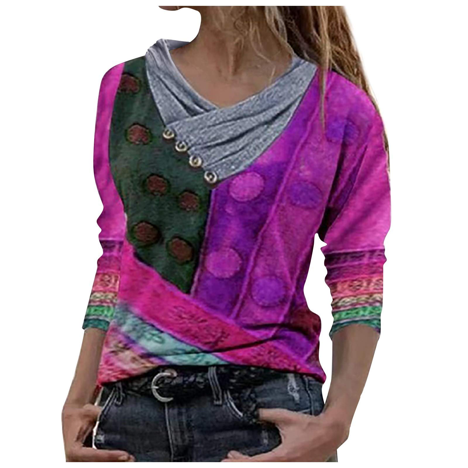 Women's Dressy Casual Blouses - Sexy Printed Embroidery Collar Long Sleeve Pullover Tops for Work, Party & Date Night | Elegant Women's Fashion Blouse