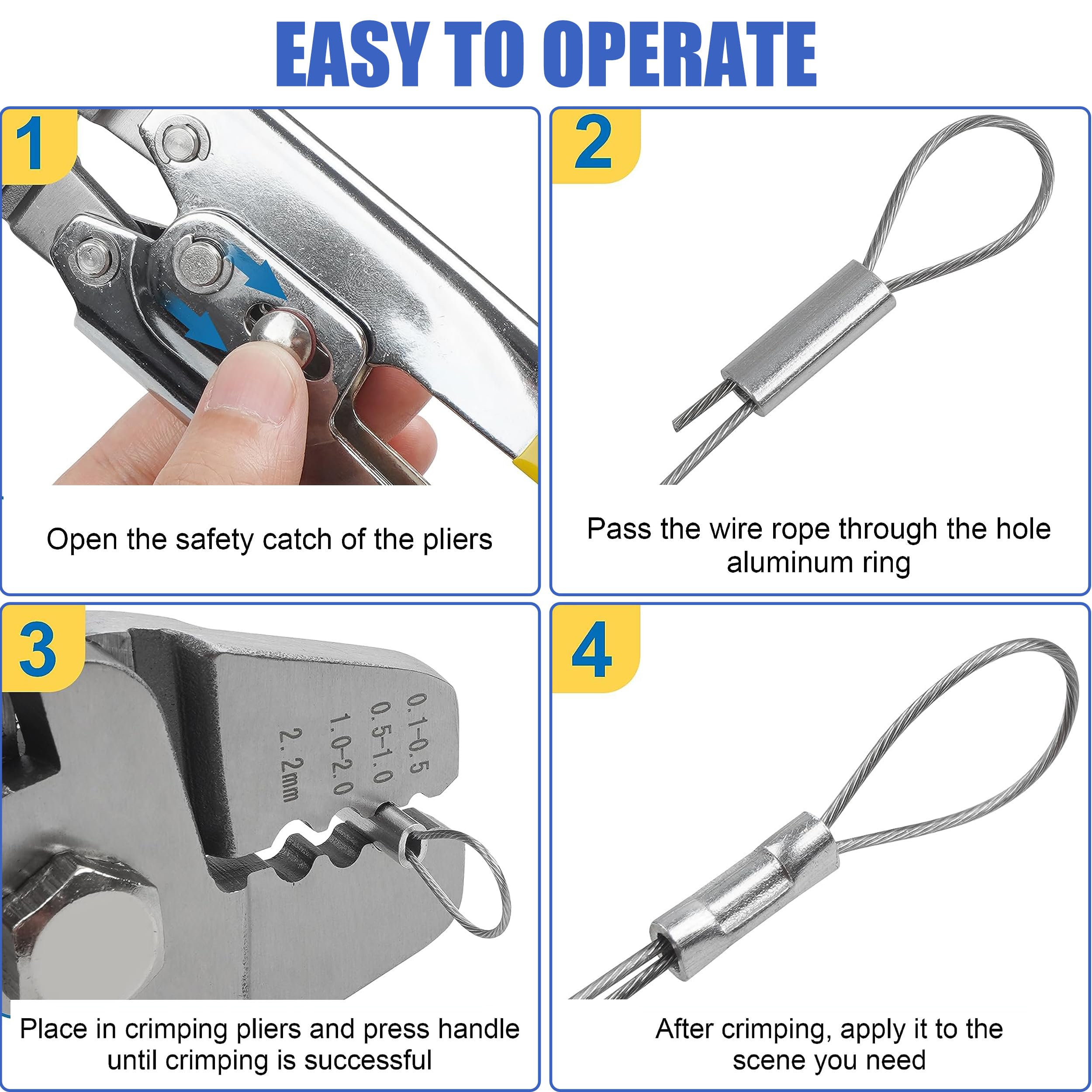 OROOTL Stainless Steel Fishing Crimping Tool Kit with 500pcs Crimp Sleeves - 4 Sizes for Fishing Line & Wire Rope - Perfect for Saltwater, Freshwater & DIY Fishing Gear Repair
