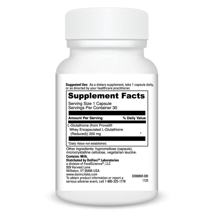 Davinci Labs Glutathione Supplement - 500mg Glutathione Capsules (30 Count) - Antioxidant Support for Immune Health & Skin Brightening - Perfect for Daily Wellness Routine & Detox Support