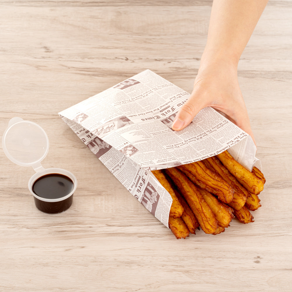 Eco-Friendly Sepia Newsprint French Fry & Snack Bags - 5