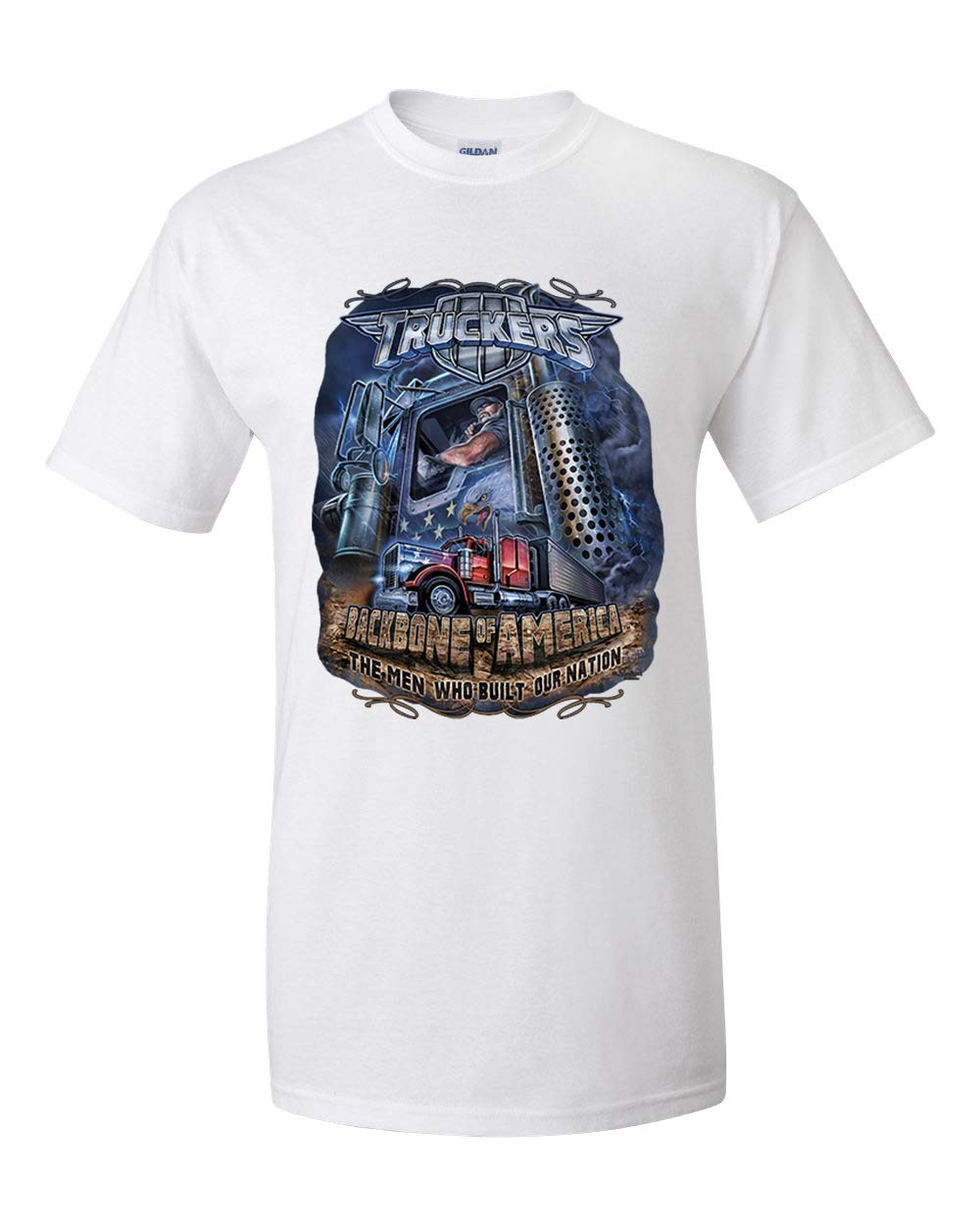 Truckers Backbone of America Unisex Short Sleeve T-Shirt - White - Small | Comfortable Cotton Tee for Truck Drivers & Road Trips | Casual Workwear & Everyday Outfit