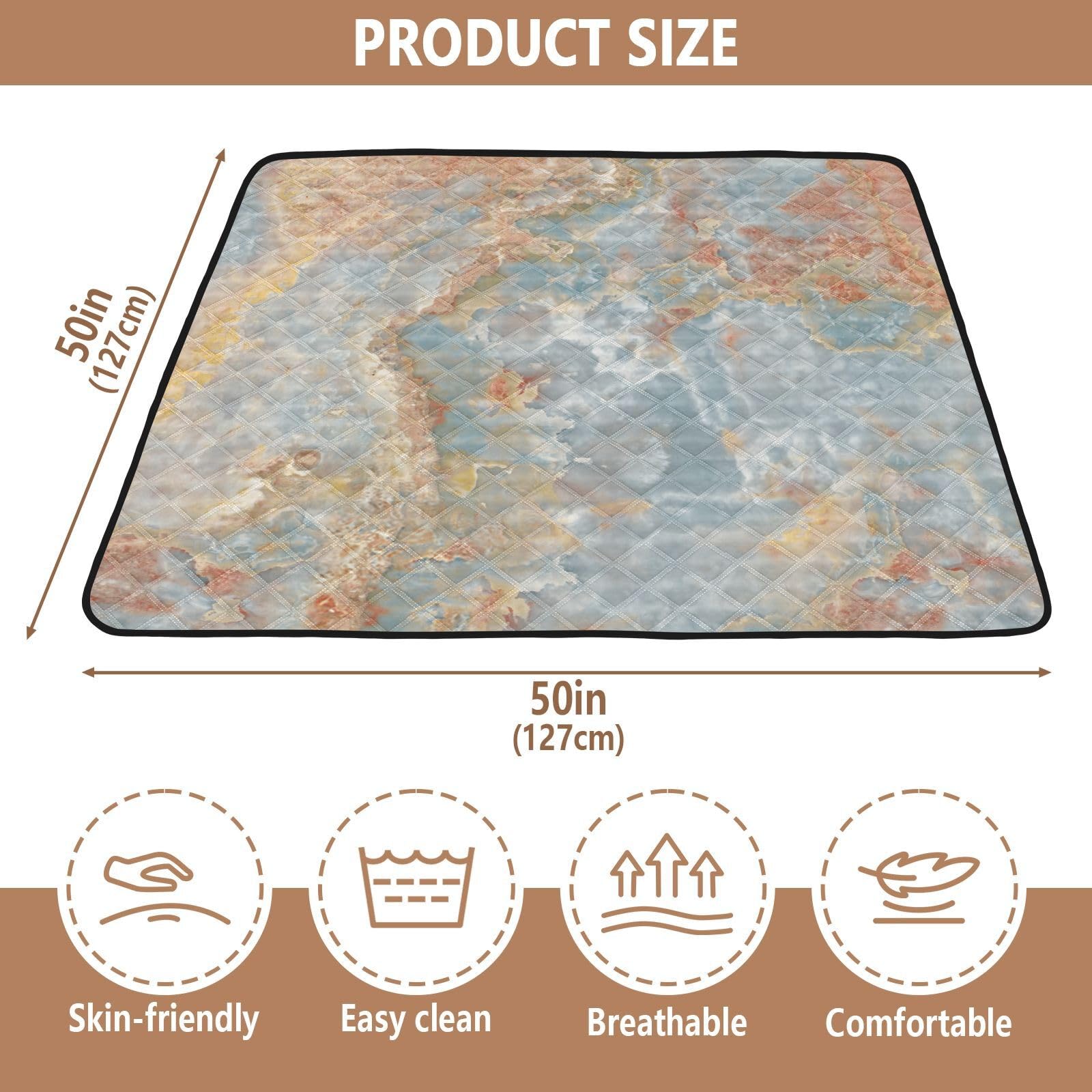 Premium Marbled Gold & Blue Baby Play Mat - Extra Large 50
