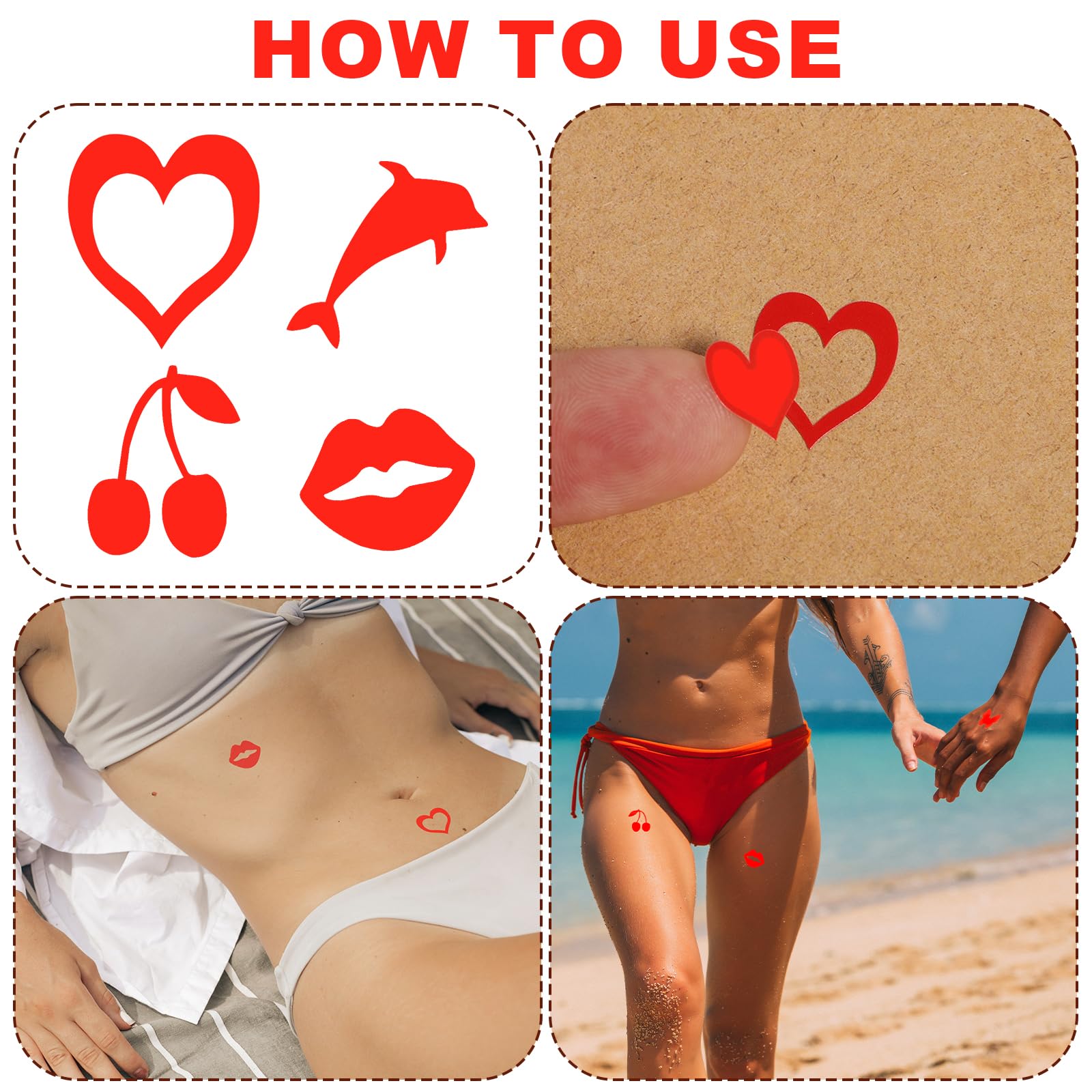 Tanning Stickers 400pcs - Self Adhesive Body Stickers for Sunbathing & Tanning Beds (10 Styles) - Perfect for Adults & Kids at Beach or Salon