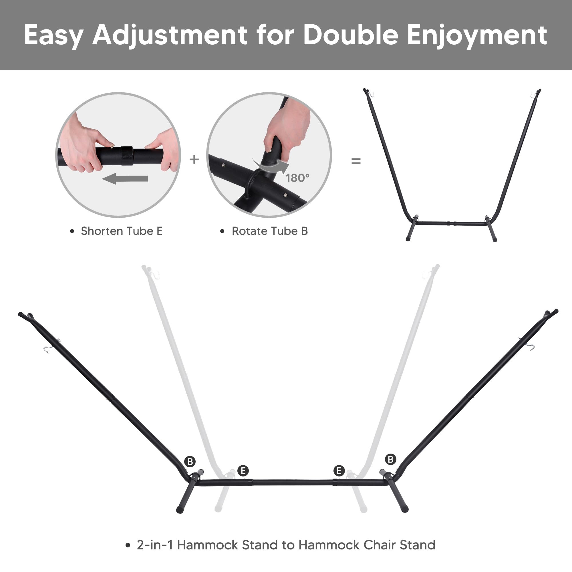 SUNCREAT 2-in-1 Convertible Portable Double Hammock with Stand - Outdoor Patio, Backyard, Beach & Camping Hammock - Natural Tassel Design - Perfect for Relaxing, Lounging & Travel