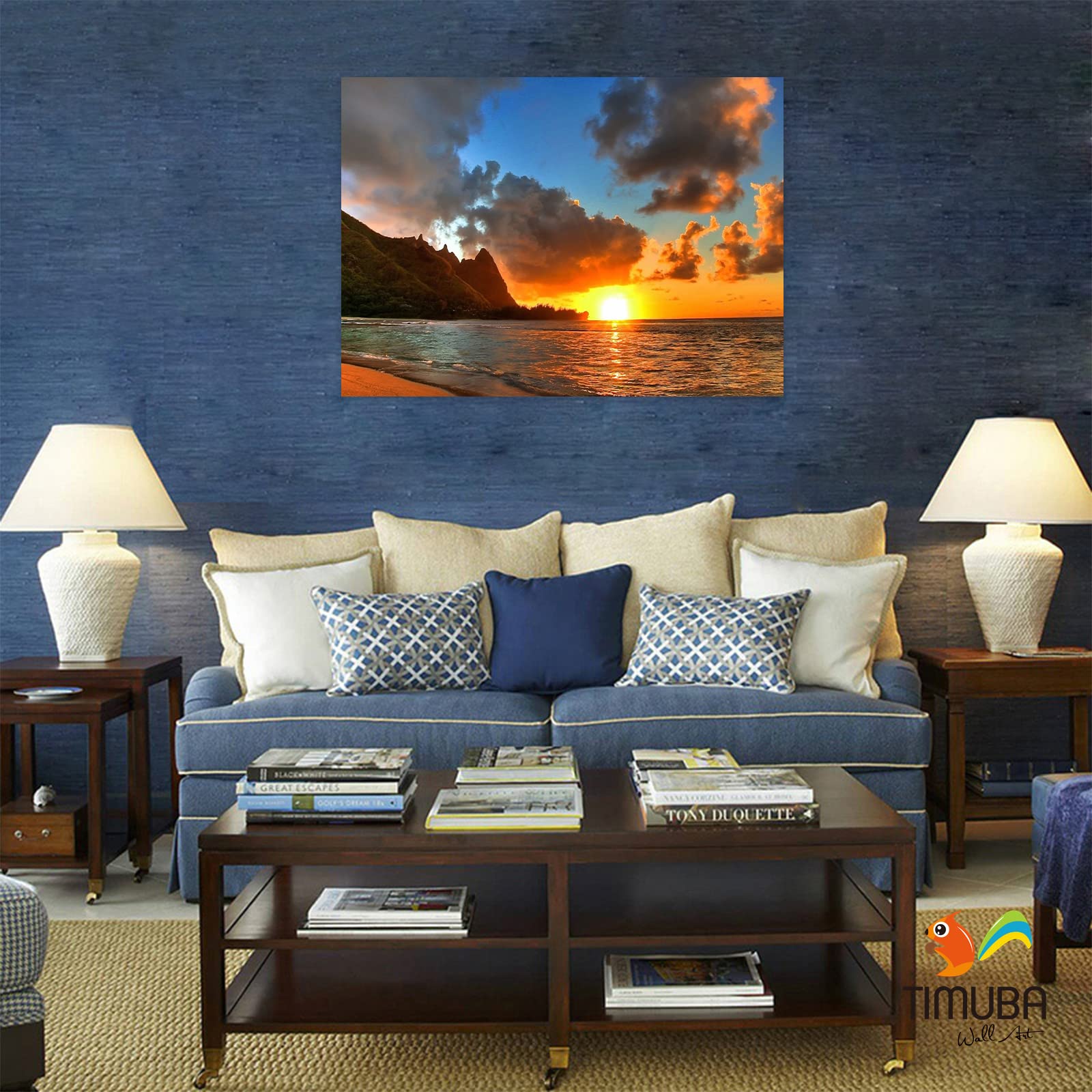 TIMUBA Coastal Sunset Canvas Wall Art - 32x48 Inch Beach Themed Bathroom Decor, Ocean View Bedroom Wall Pictures, Modern Canvas Art for Home & Office Decoration | Perfect for Coastal Style Bathrooms, Beach House Living Rooms & Spa Retreat Wall Decor