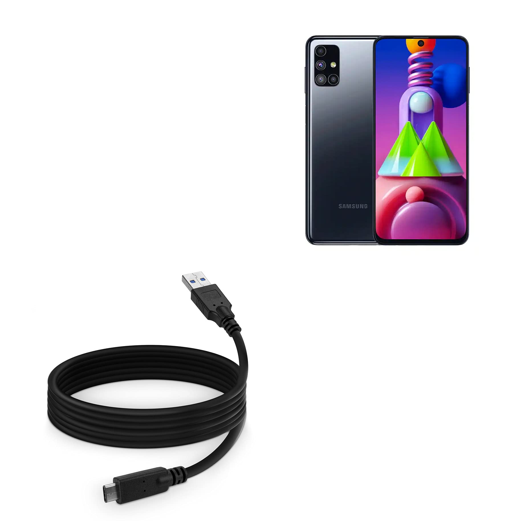 BoxWave USB 3.0 A to USB 3.1 Type C Charging Cable - 6ft Fast Sync & Charge Cord Compatible with Samsung Galaxy M42 - Durable Black Data Cable for Home, Office & Travel
