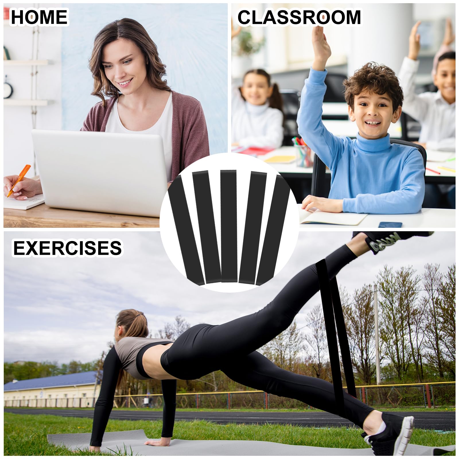 PLULON 15 Pack Chair Bands for Kids - Stretchable Fidget Bands for Classroom Chairs & Desks, Sensory Tool for ADHD, ADD, Autism - Black - Improve Focus & Reduce Anxiety in School & Home Learning